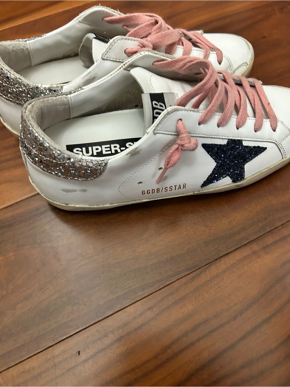 Goldstar Women’s White Glitter Star Sneakers - Pink Laces - Picture 6 of 7